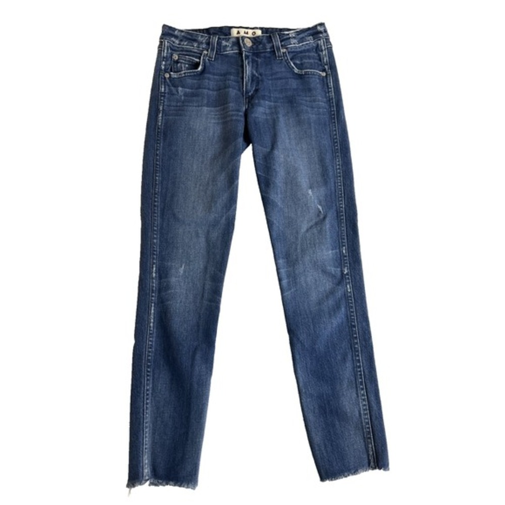 AMO Jeans‎ Womens  Size 26 Pacific Blue Raw Hem Stix Crop Low Rise Luxury - Picture 3 of 10